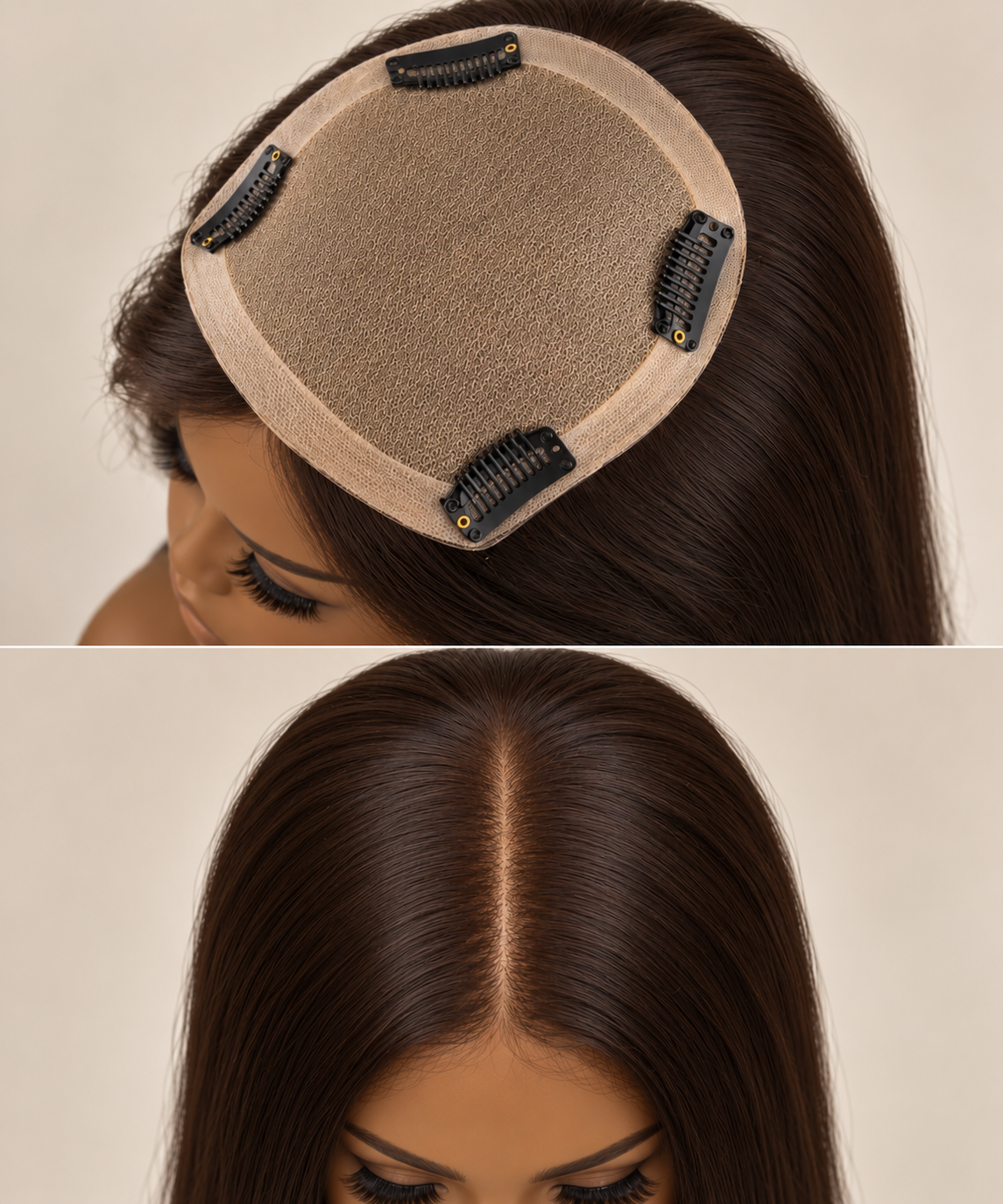 100% Remy Human Hair 4.75x5 Straight Silk Base Hair Topper | 12" & 16" | Natural Black, Dark Brown & Medium Brown
