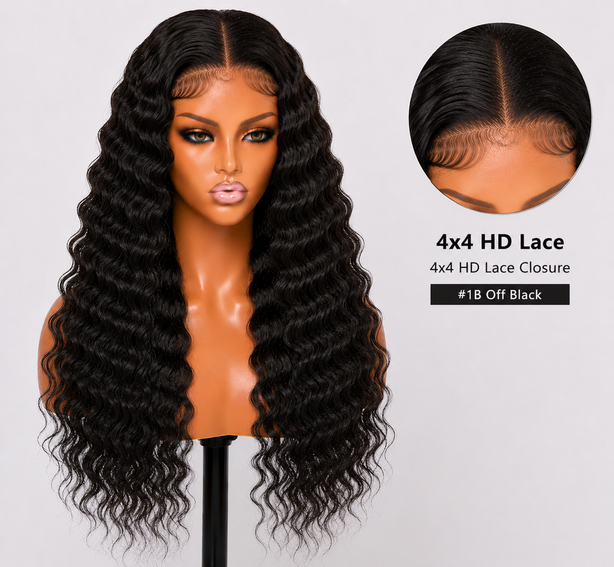 100% Remy Human Hair 4x4 Deep Wave Lace Wig | 8"–28" | Off Black, Dark Brown, Honey Blonde & Platinum Blonde