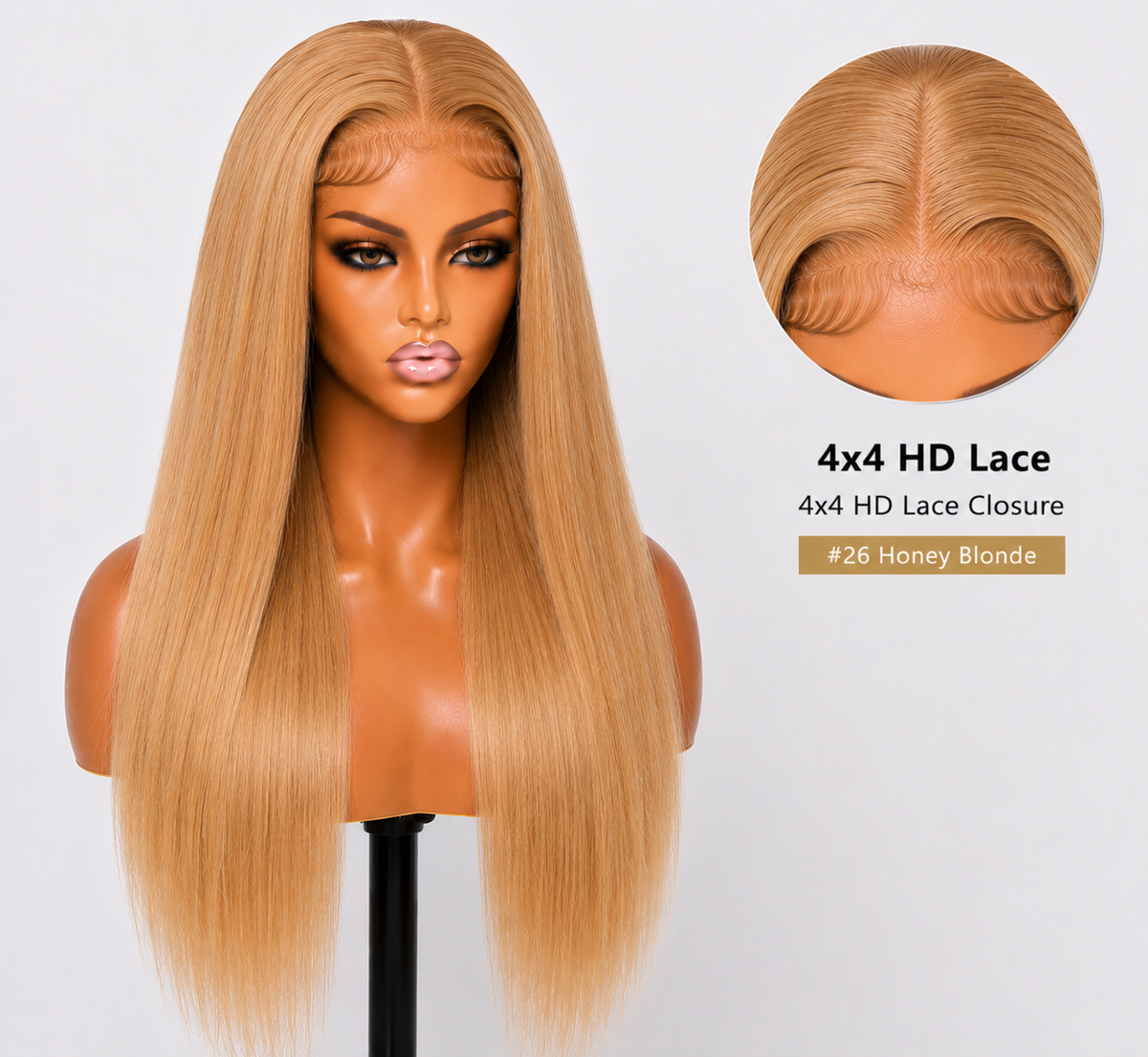 100% Remy Human Hair 4x4 Straight Lace Wig | 8"–28" | Off Black, Dark Brown, Honey Blonde & Platinum Blonde
