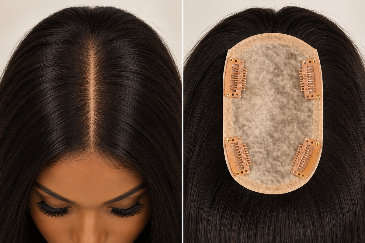 Virgin Human Hair 5x3 Straight Silk Base Hair Topper | 12"–20" | Natural Black, Dark Brown, Medium Brown & Platinum Blonde