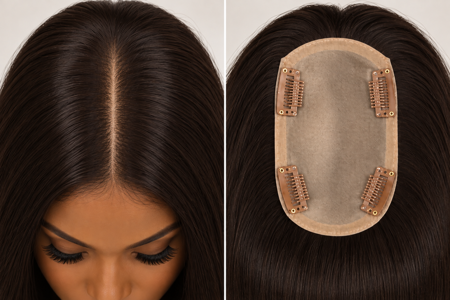 Virgin Human Hair 5x3 Straight Silk Base Hair Topper | 12"–20" | Natural Black, Dark Brown, Medium Brown & Platinum Blonde