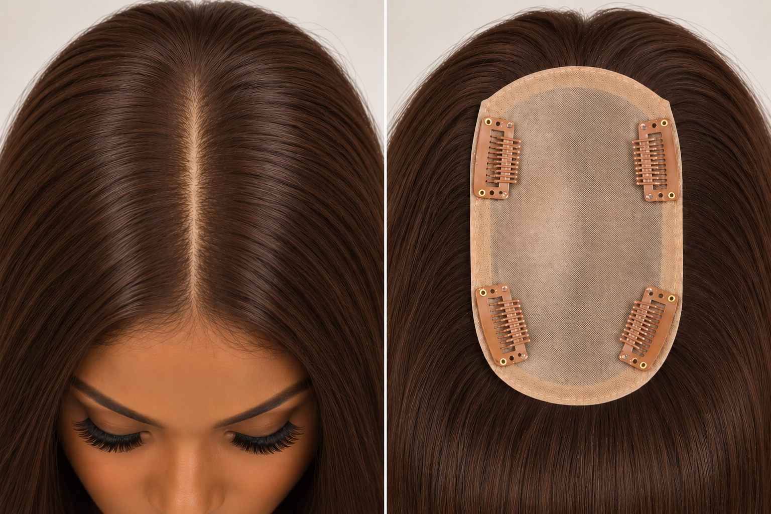 Virgin Human Hair 5x3 Straight Silk Base Hair Topper | 12"–20" | Natural Black, Dark Brown, Medium Brown & Platinum Blonde