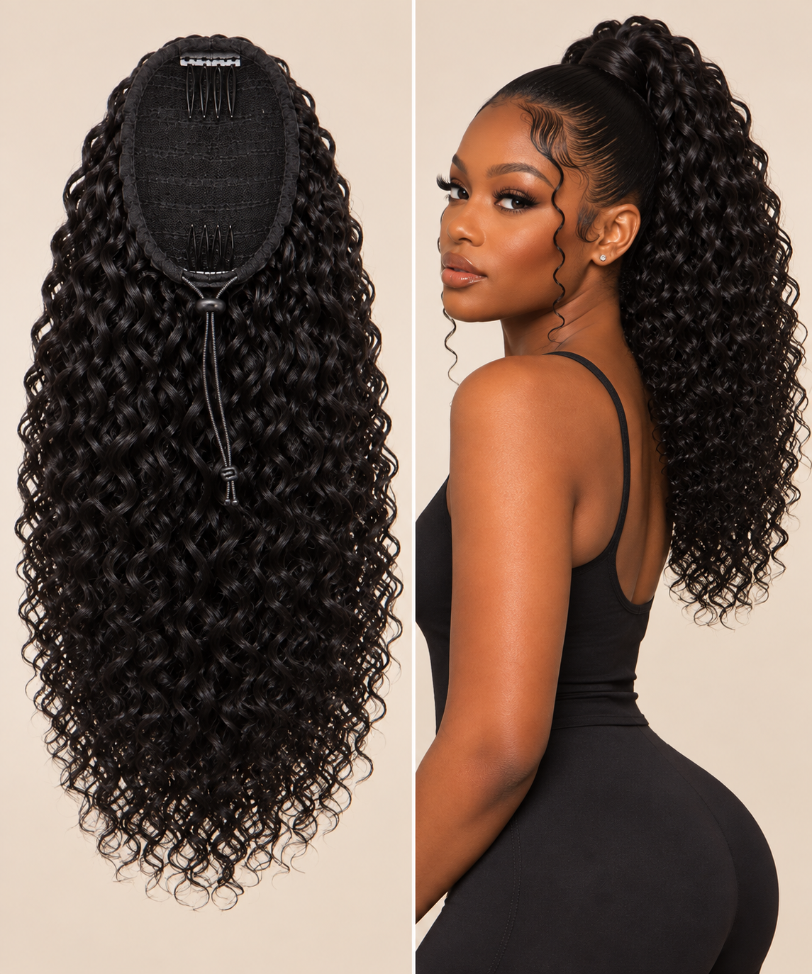 100% Remy Human Hair Curly Drawstring Ponytail | 8"–28" | Off Black, Dark Brown & Medium Brown