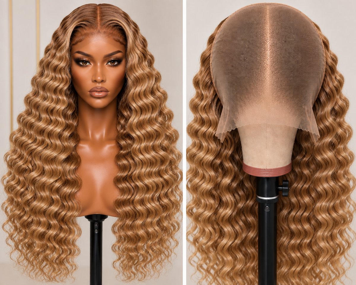 100% Remy Human Hair Deep Wave Full Lace Wig | 10"–28" | Off Black, Dark Brown, Honey Blonde & Platinum Blonde