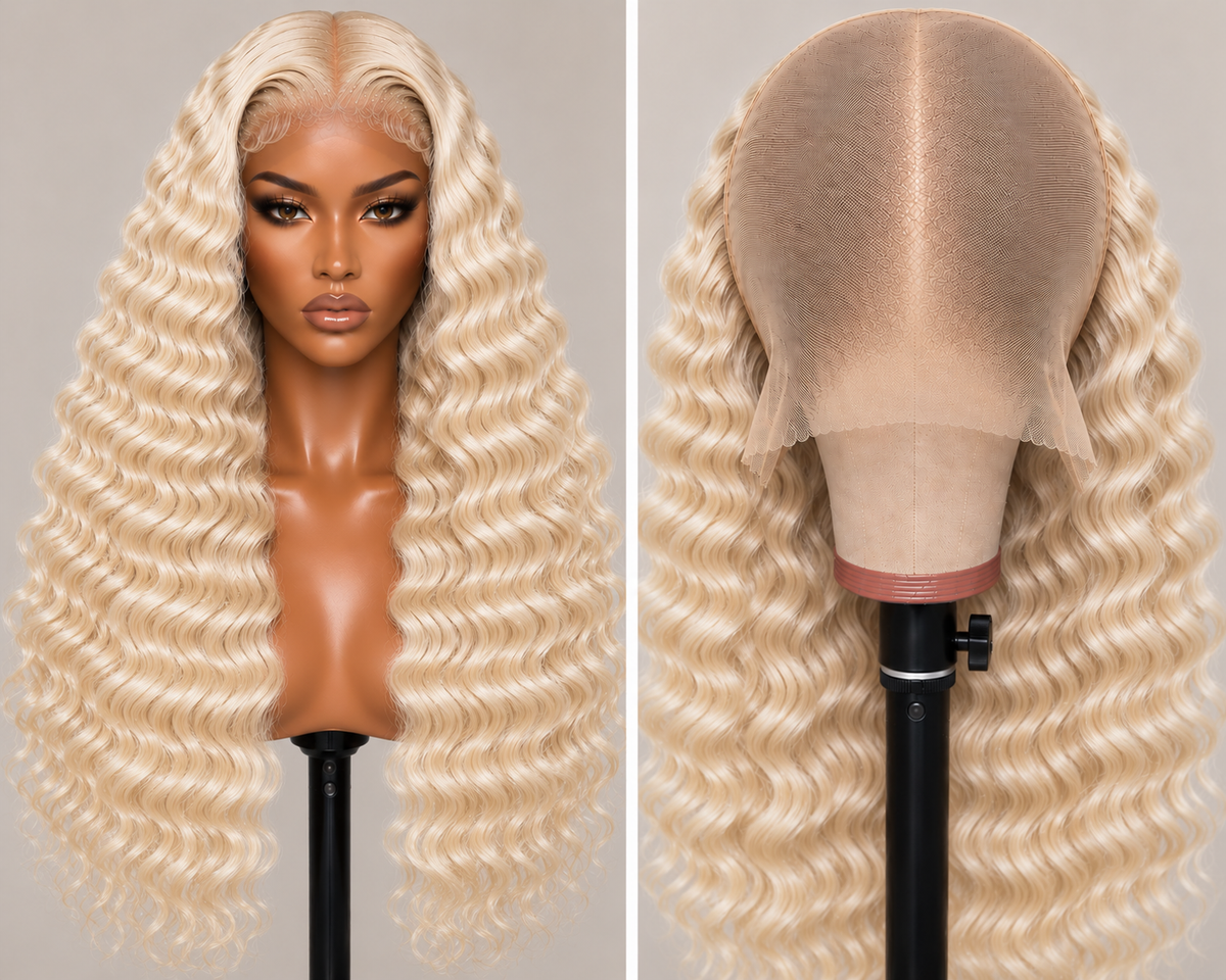 100% Remy Human Hair Deep Wave Full Lace Wig | 10"–28" | Off Black, Dark Brown, Honey Blonde & Platinum Blonde