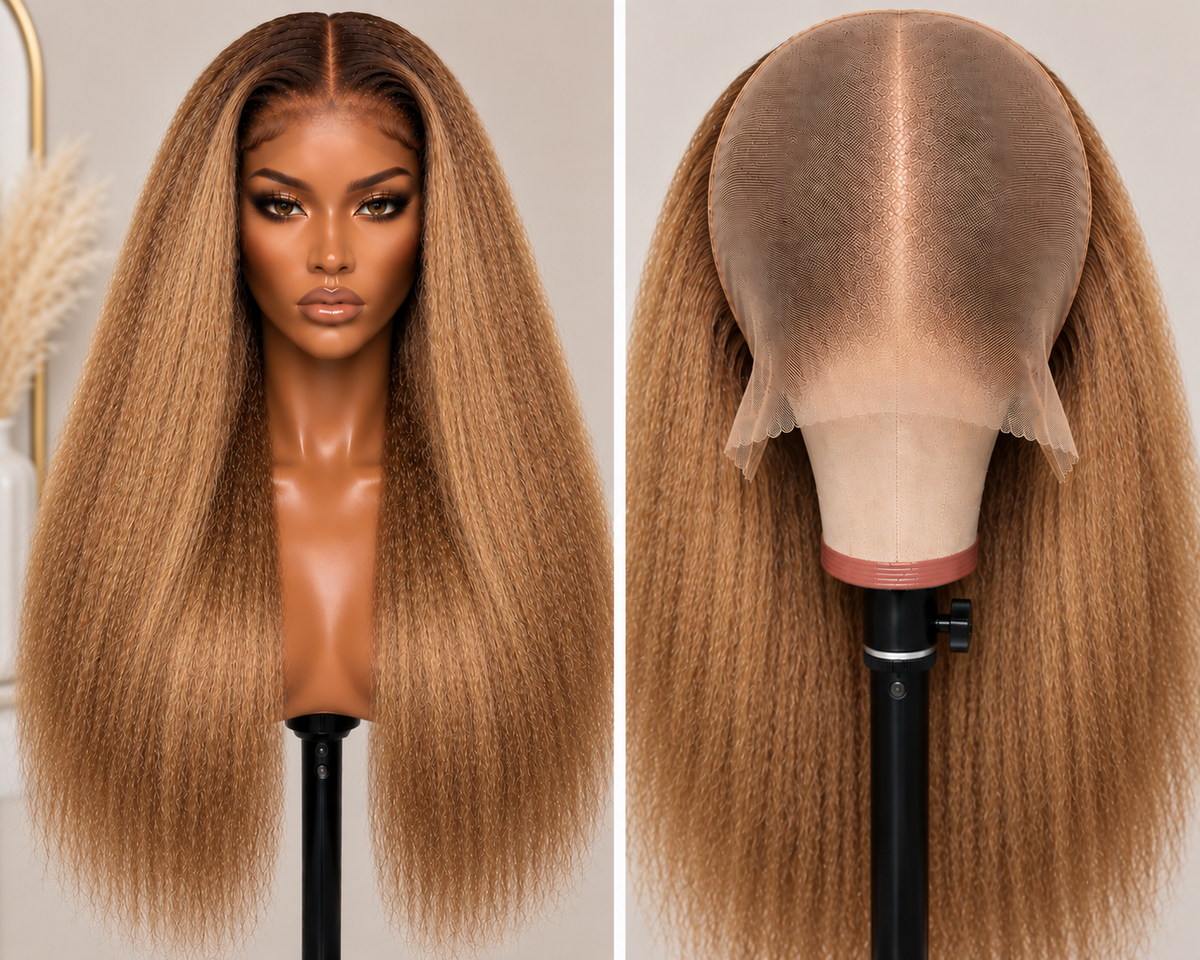 100% Remy Human Hair Kinky Straight Full Lace Wig | Natural 4A-4C Blend | 10"–28" | Off Black, Dark Brown, Honey Blonde & Platinum Blonde