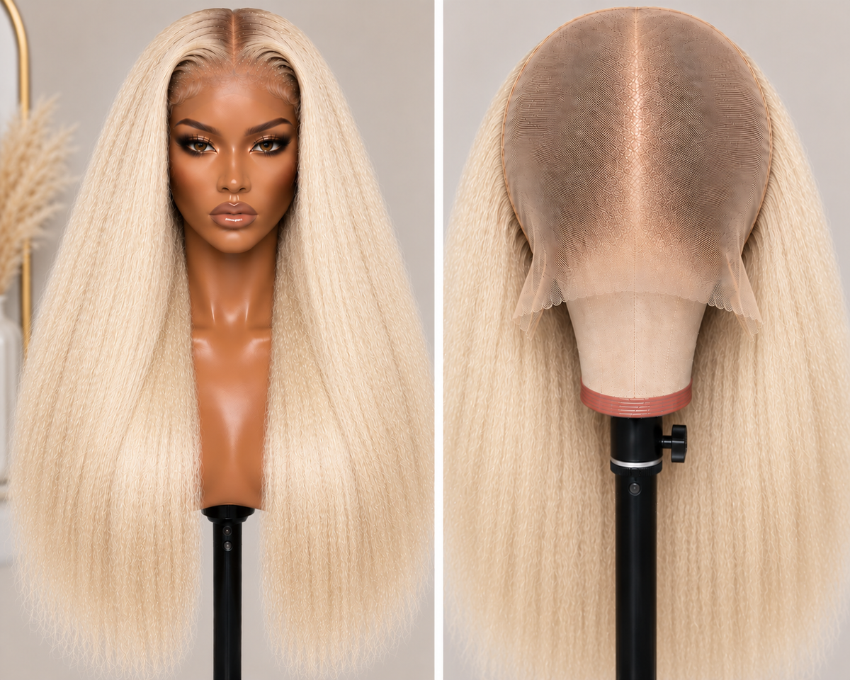 100% Remy Human Hair Kinky Straight Full Lace Wig | Natural 4A-4C Blend | 10"–28" | Off Black, Dark Brown, Honey Blonde & Platinum Blonde