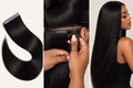 100% Remy Human Hair Straight Injection Tape Extensions | 14"–28" | Off Black, Dark Brown, Medium Brown, Light Brown & Platinum Blonde