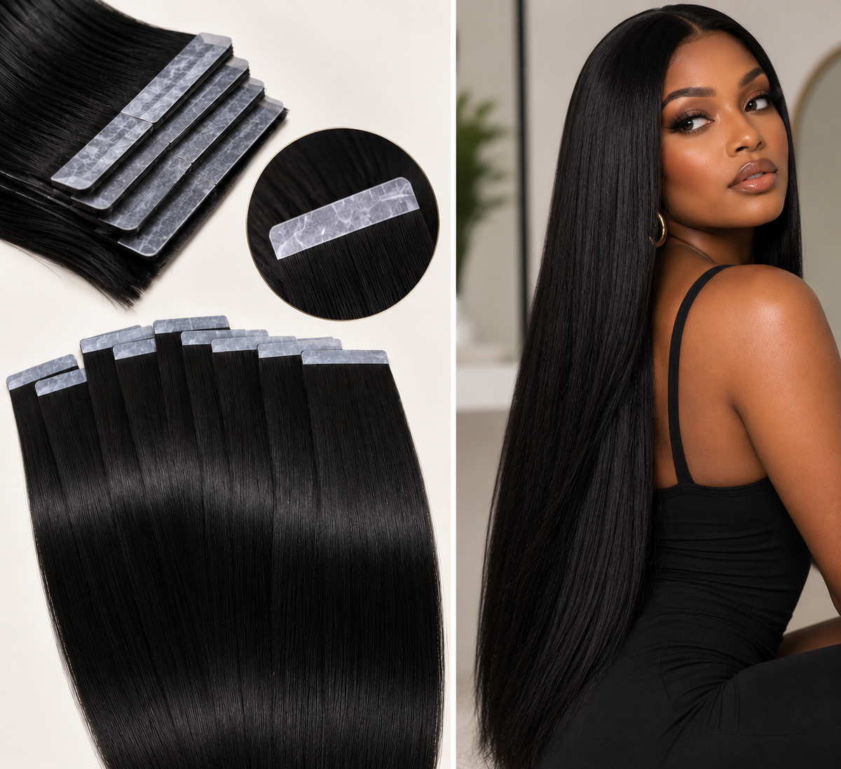 100% Remy Human Hair Tape-In Extensions | 14"–28" | Off Black, Dark Brown, Medium Brown, Light Brown & Platinum Blonde