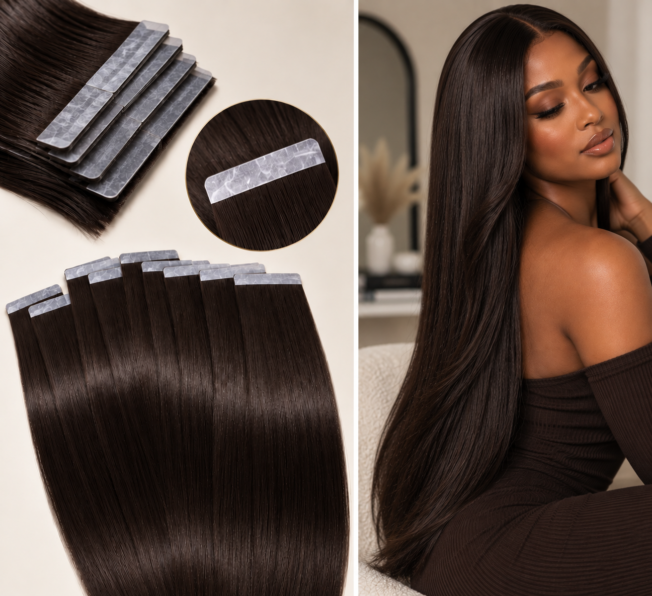 100% Remy Human Hair Tape-In Extensions | 14"–28" | Off Black, Dark Brown, Medium Brown, Light Brown & Platinum Blonde