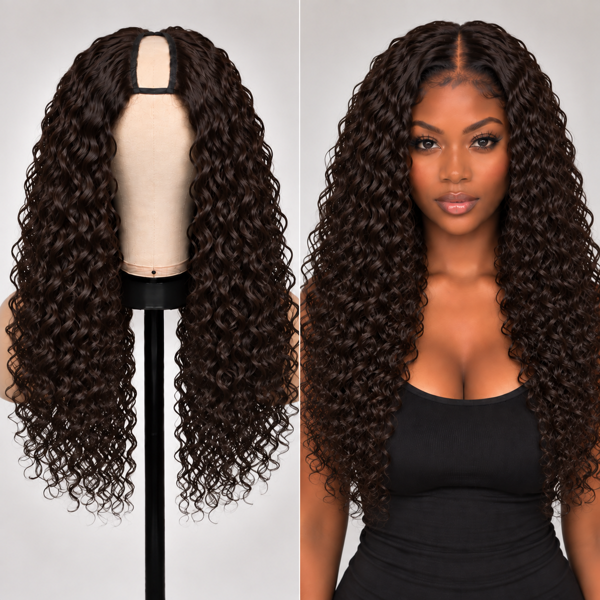 100% Remy Human Hair Curly U-Part Wig | 18"–28" | Off Black, Dark Brown & Medium Brown