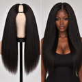 100% Remy Human Hair Yaki Straight U-Part Wig | Natural 4A-4C Blend | 18"–28" | Off Black, Dark Brown & Medium Brown