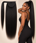 100% Remy Human Hair Yaki Straight Velcro Ponytail | Natural 4A-4C Blend | 16"–28" | Off Black, Dark Brown & Medium Brown