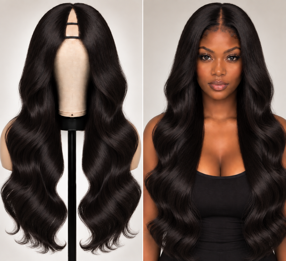 100% Remy Human Hair Body Wave V-Part Wig | 18"–28" | Off Black, Dark Brown & Medium Brown