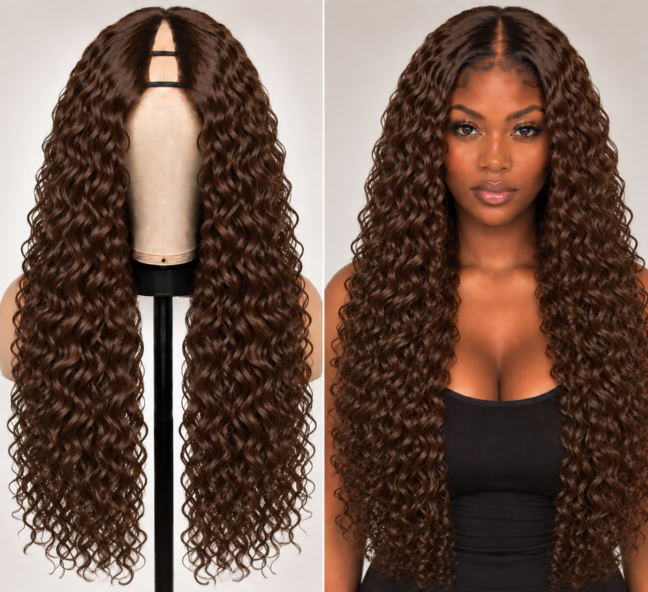 100% Remy Human Hair Curly V-Part Wig | 18"–28" | Off Black, Dark Brown & Medium Brown