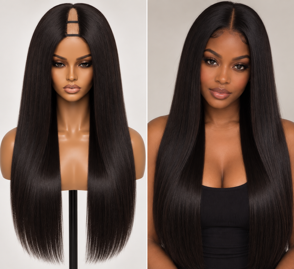 100% Remy Human Hair Straight V-Part Wig | 18"–28" | Off Black, Dark Brown & Medium Brown