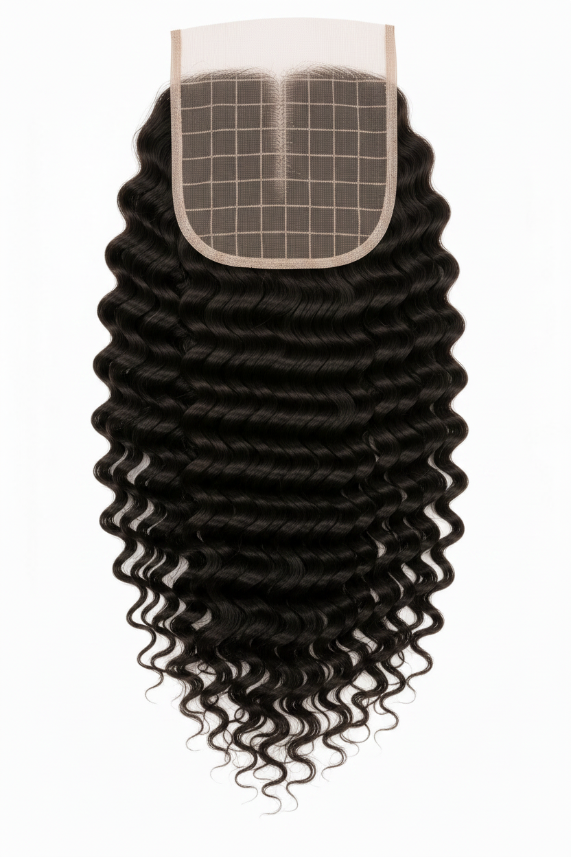 Remy Human Hair 5x5 Deep Wave Closure - Dark Brown (#2)
