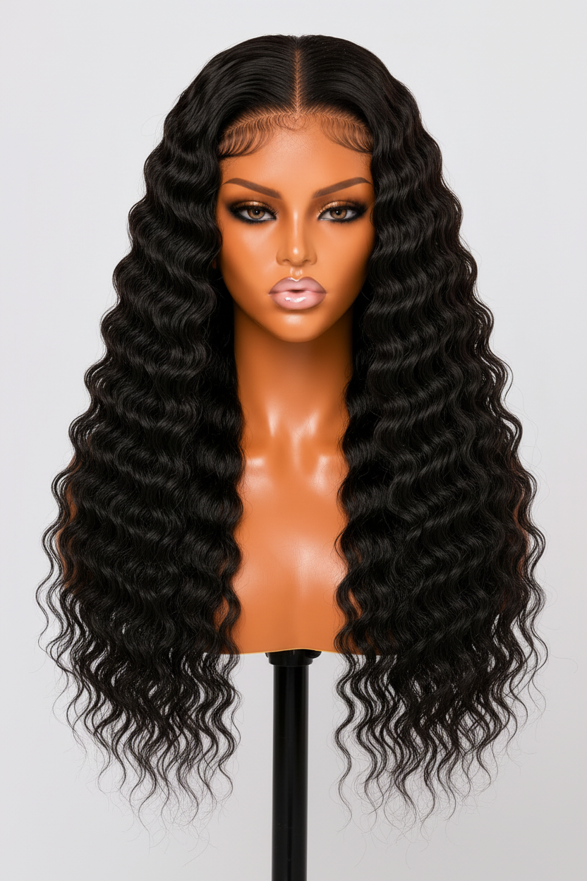 Remy Human Hair 4x4 Deep Wave Lace Wig - Dark Brown (#2)