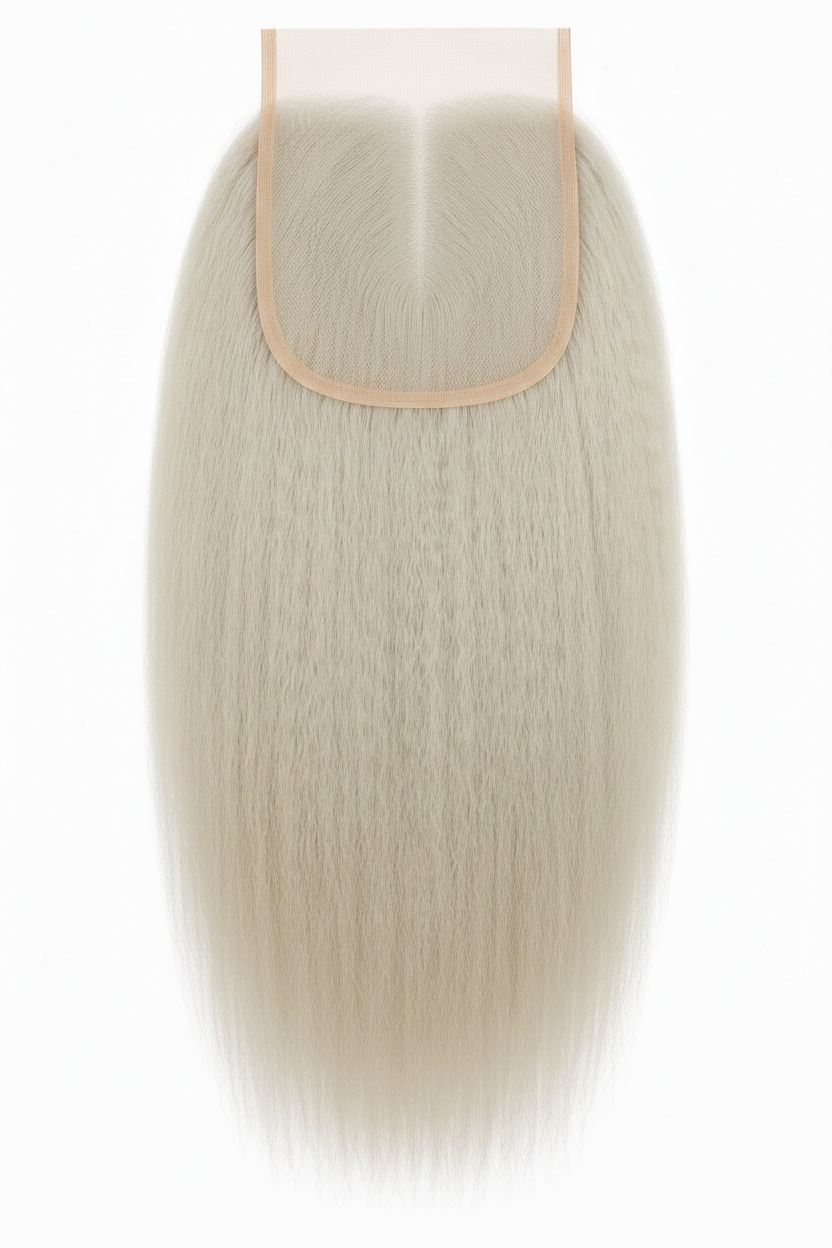 Remy Human Hair 4x4 Kinky Straight Closure - Platinum Blonde (#613)