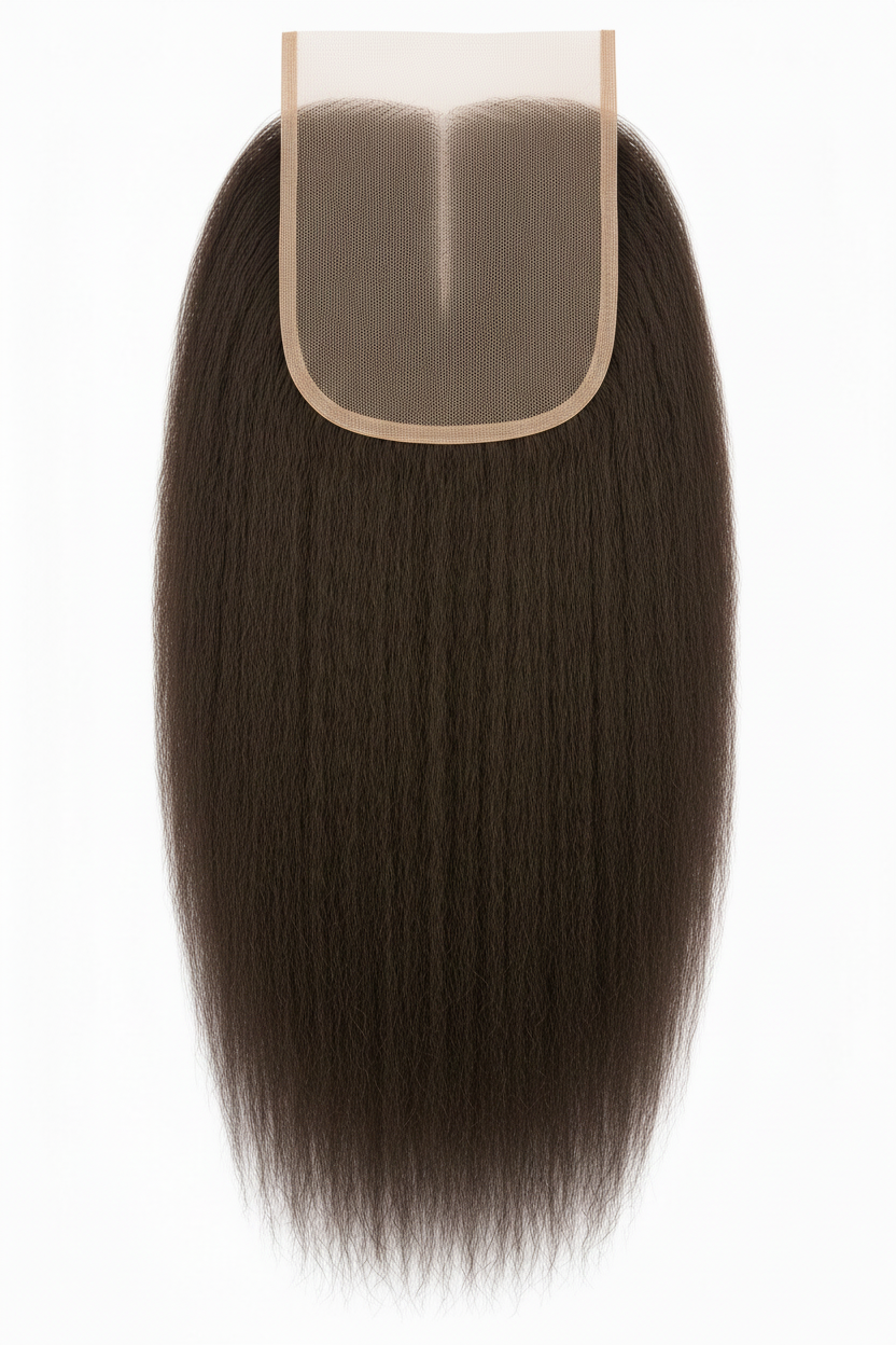 Remy Human Hair 4x4 Kinky Straight Closure - Dark Brown (#2)