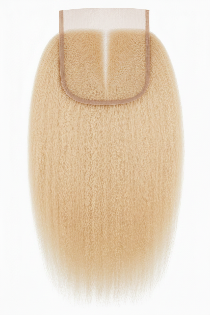 Remy Human Hair 5x5 Kinky Straight Closure - Platinum Blonde (#613)