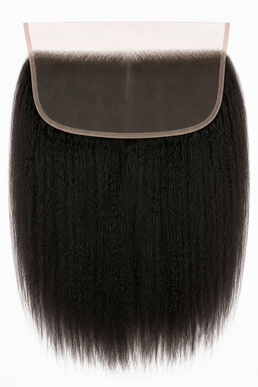 Remy Human Hair 13x4 Kinky Straight Frontal - Dark Brown (#2) Back